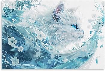 Amazon.co.jp: 絵画 青の背景に美しいハンサムな猫 アートパネル